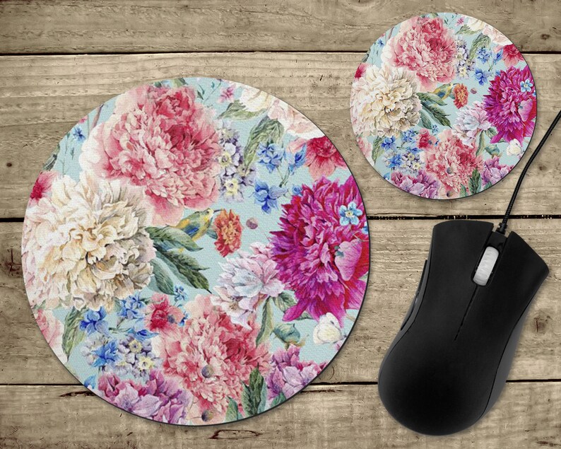 Pink Floral Round Mouse Pad with Background Pink Floral Mouse Etsy