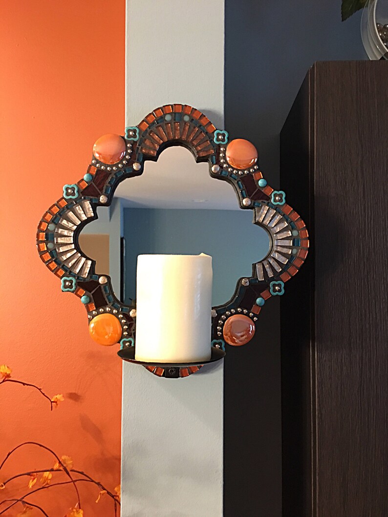 Mission style wall mirror Candle holder Desert orange Etsy