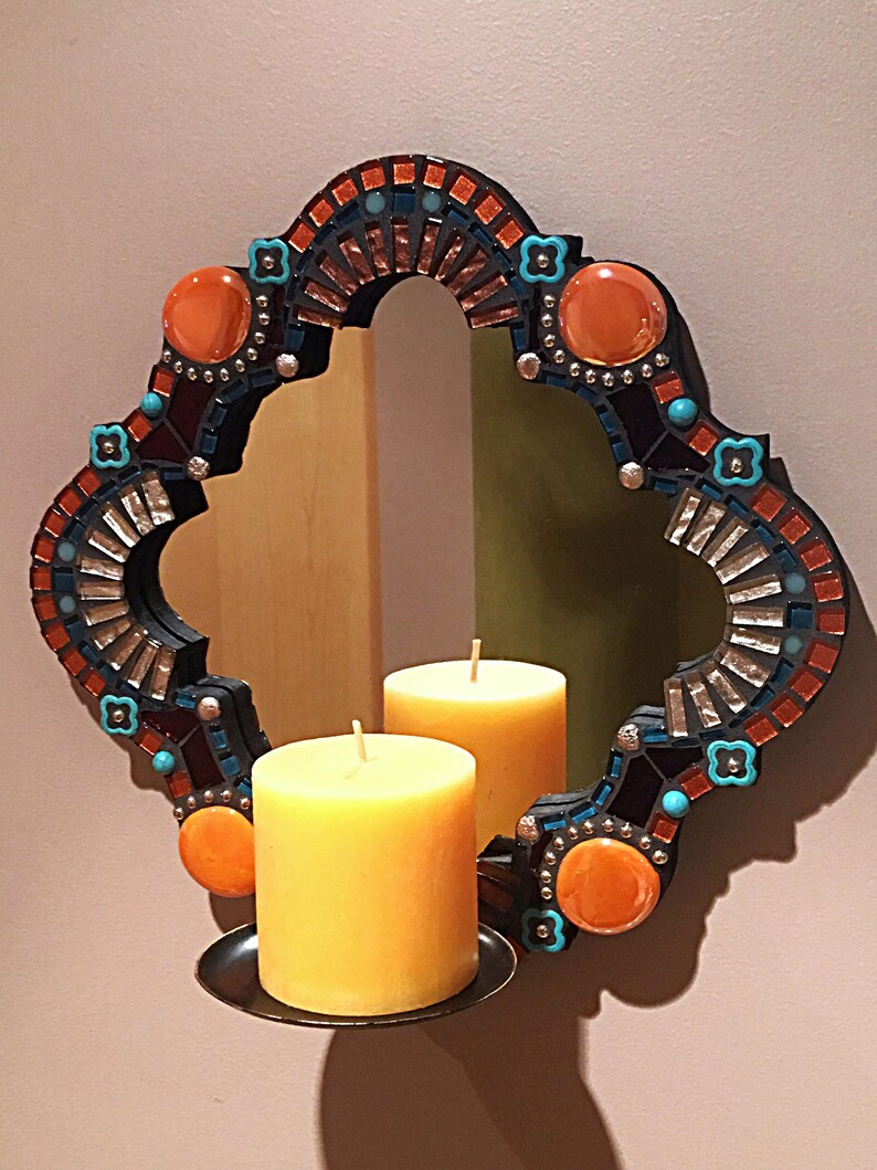 Mission style wall mirror Candle holder Desert orange Etsy