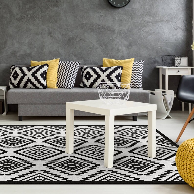 Area rug Black and white vinyl floor mat Killim design area rug for the home  kitchen rug doormat  bath mat Art Mat