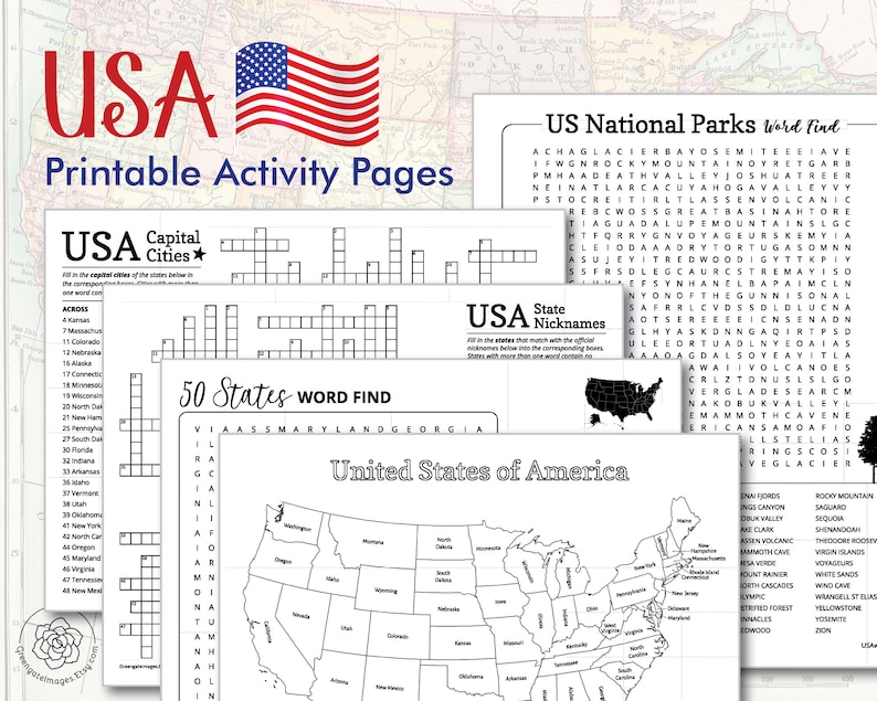 USA Activity Printables Pack homeschool printables road | Etsy