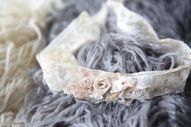 Hippy Tieback Newborn Headband Ecru Lace Vintage headband Hippy headband vintage newborn Vintage tieback Newborn Newborn Photoshoot