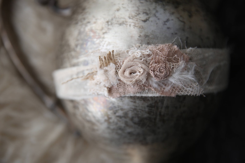 Hippy Tieback Newborn Headband Ecru Lace Vintage headband Hippy headband vintage newborn Vintage tieback Newborn Newborn Photoshoot