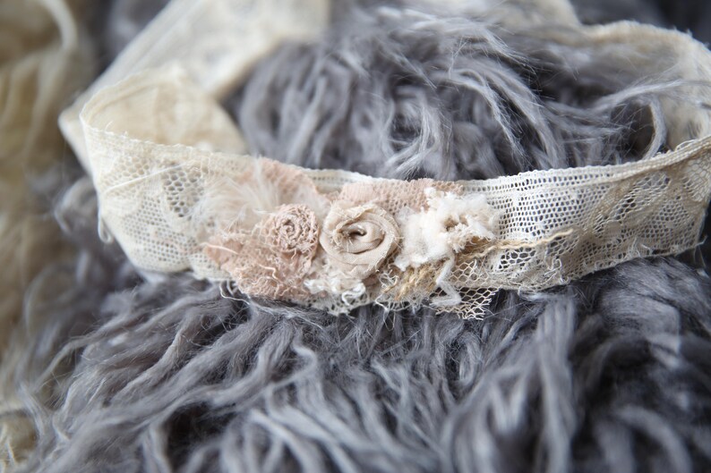 Hippy Tieback Newborn Headband Ecru Lace Vintage headband Hippy headband vintage newborn Vintage tieback Newborn Newborn Photoshoot