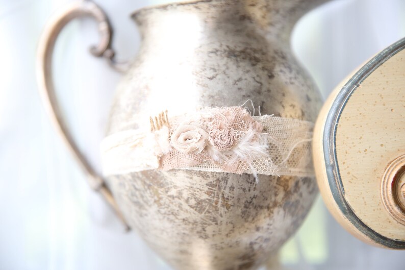 Hippy Tieback Newborn Headband Ecru Lace Vintage headband Hippy headband vintage newborn Vintage tieback Newborn Newborn Photoshoot
