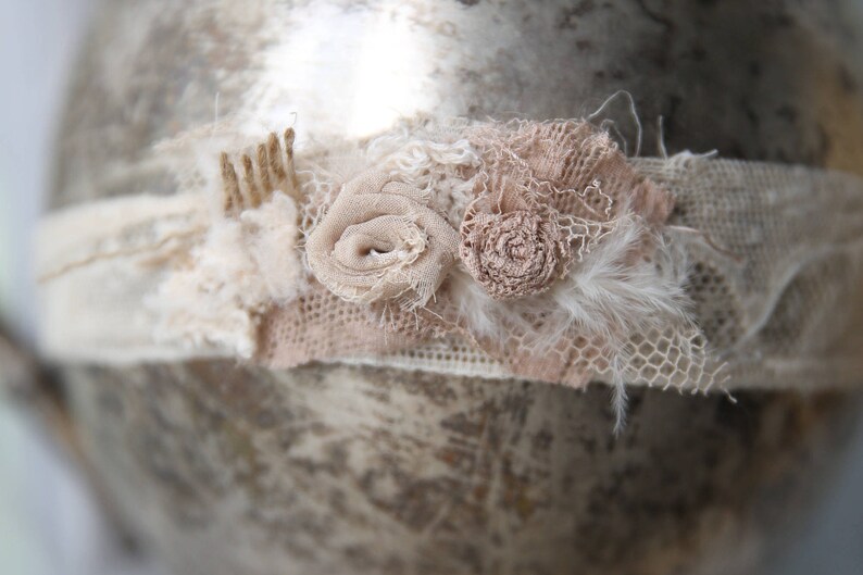 Hippy Tieback Newborn Headband Ecru Lace Vintage headband Hippy headband vintage newborn Vintage tieback Newborn Newborn Photoshoot