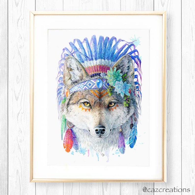 Bohemian Wolf Wall Art Print Spirit Animal Totem Series Etsy