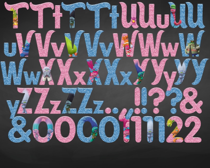 trolls alphabet instant download digital letters and etsy