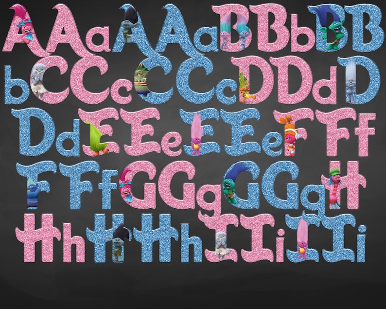 trolls alphabet instant download digital letters and etsy