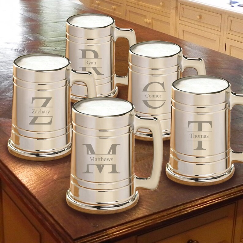 Groomsmen Gifts Monogrammed Gunmetal Beer Mugs Set of 5 | Etsy