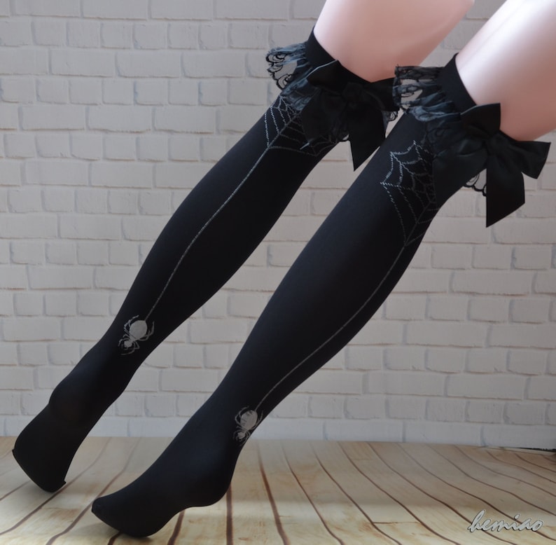 Sexy Black Lace Knee High Socks Soft Micro Ribbon Thigh Etsy 2641