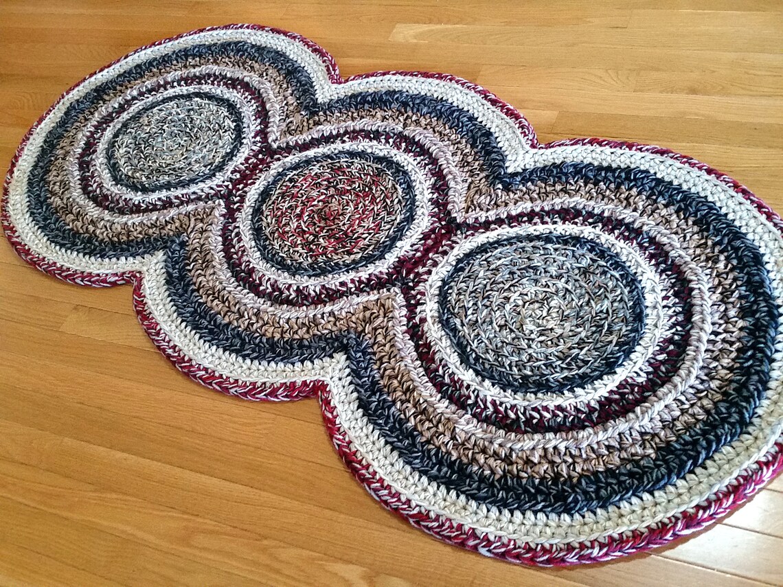 Large Crochet Rug Runner Triple Circle Oval Rug Neutral Etsy
