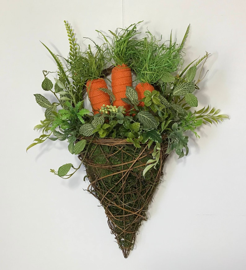 Grapevine Basket Wall Pocket Wreath Decor Rustic Carrots Etsy