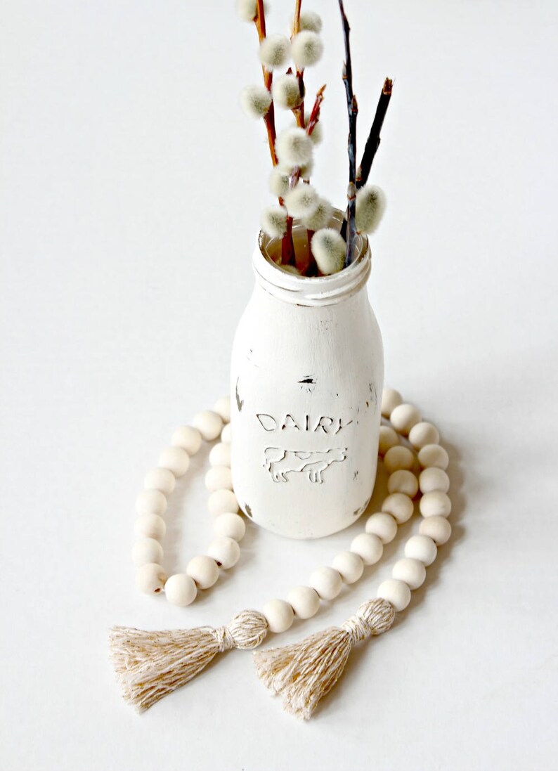 Wooden Bead Garland Rustic Home Decor Tassel Garland Wood Etsy