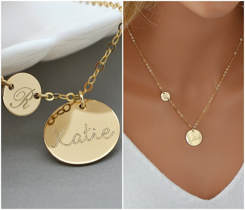 Personalized Initial Necklace Initial Disc Name Disc Etsy