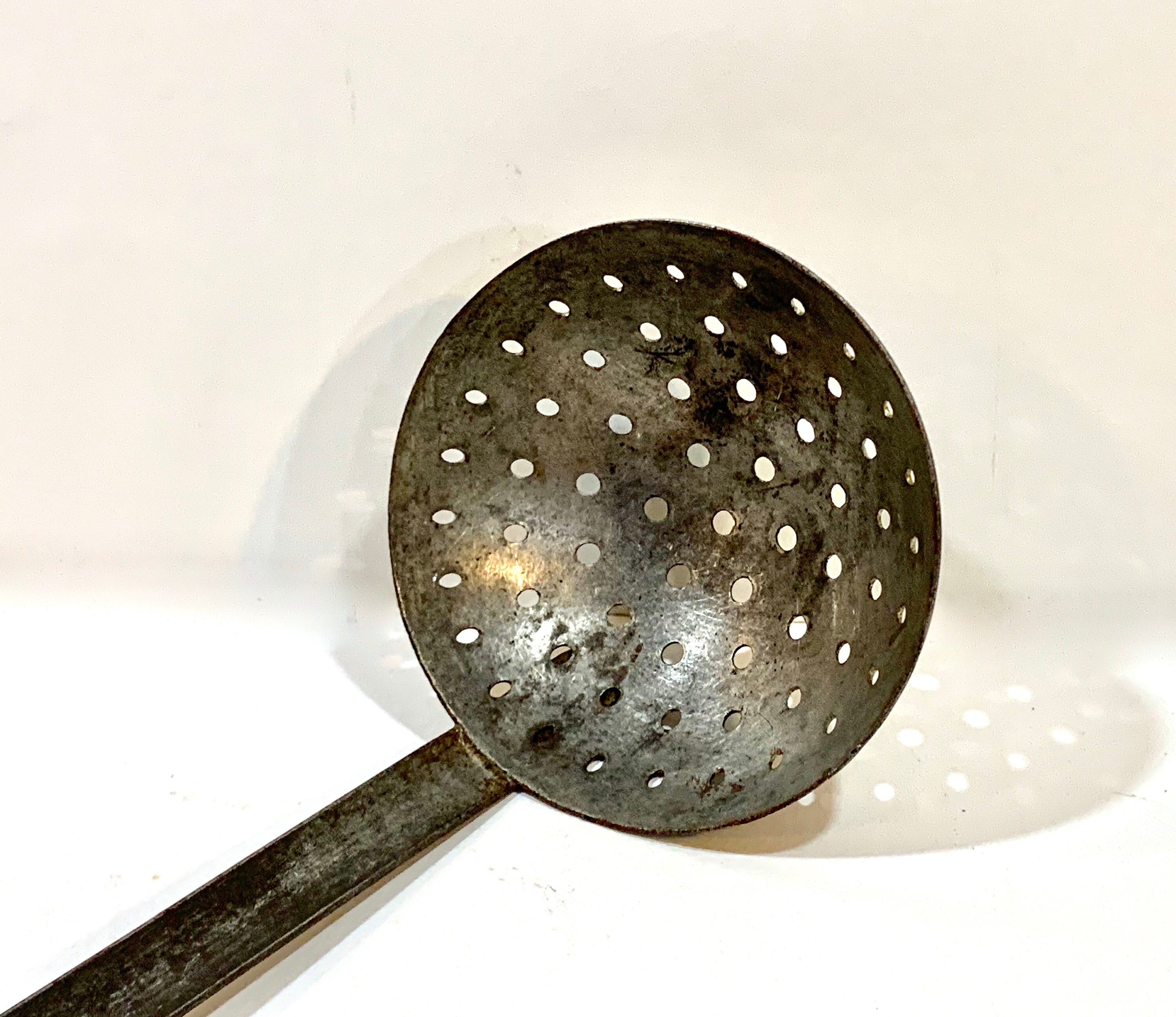 Antique Metal Strainer Spoon Hooked Handle Primitive Etsy