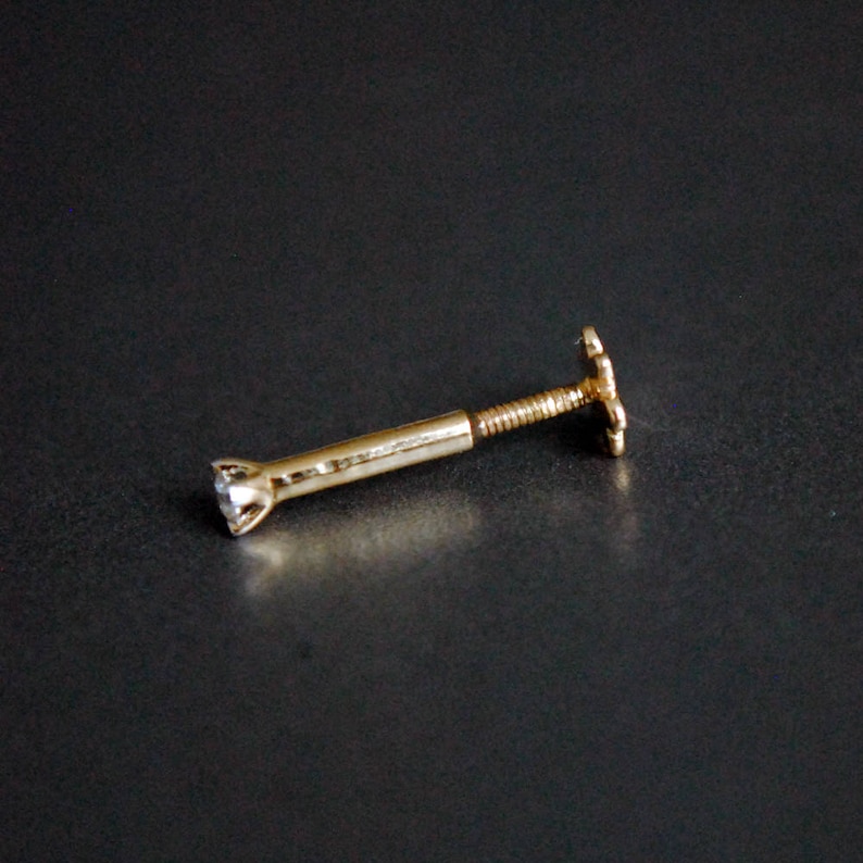 Internally Threaded Diamond Nose Stud. 14K Gold Flat Back Nose Etsy