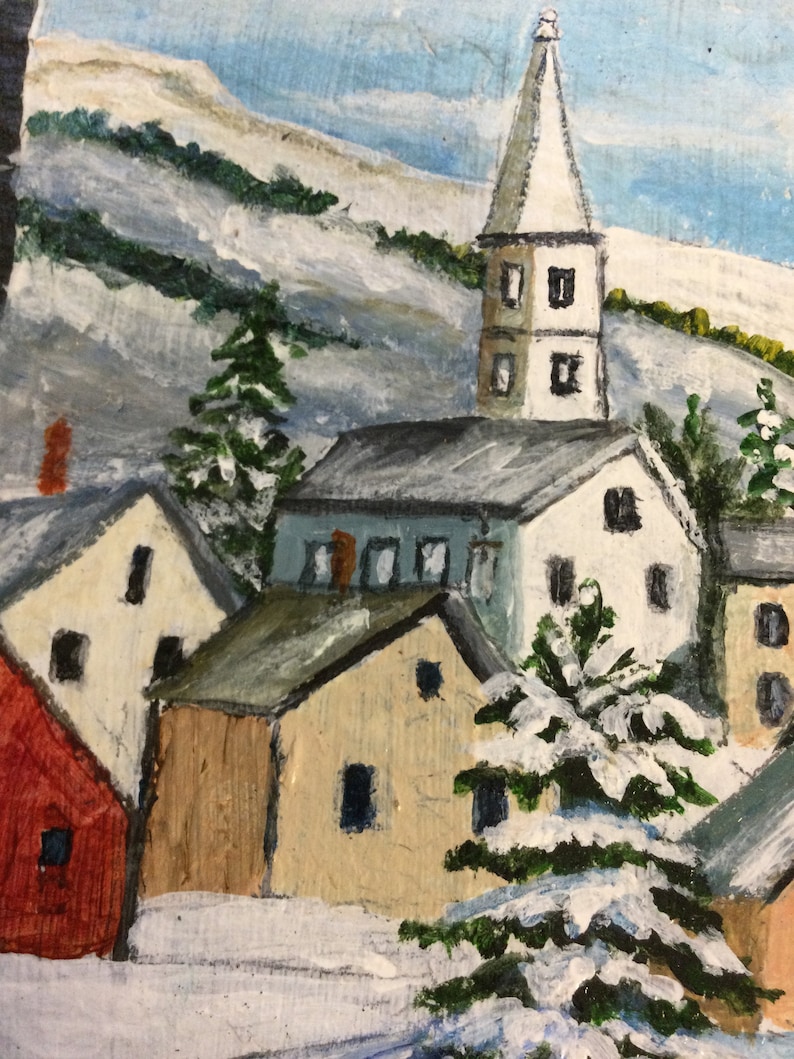 Welcome Winter village slate painted with acrylic Size 8 x 12 Price 45.00