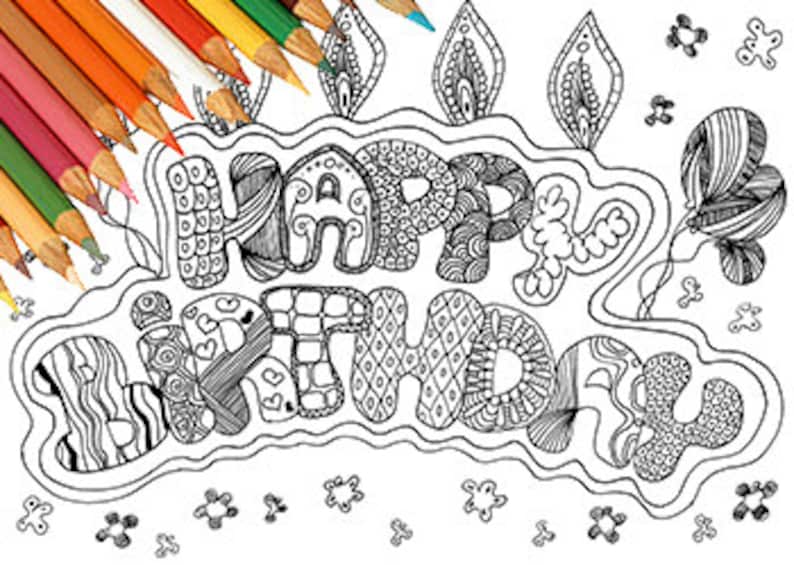 Download Happy birthday coloring coloring page coloring word card to | Etsy
